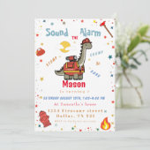 Firefighter dinosaur birthday kaart (Staand voorkant)