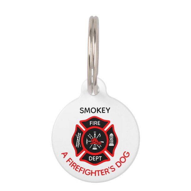Firefighter Dog Label met naam Huisdierpenning (Voorkant)