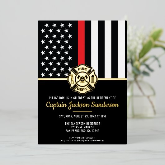 Firefighter Fire Department Retirement Fireman Folie Uitnodiging (Staand Voorkant)
