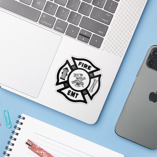 Firefighter Fire Rescue EMT Decals Sticker (Laptop met iPhone)