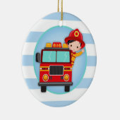 Firefighter Fire Truck Black Hair Boy Keramisch Ornament (Rechts)
