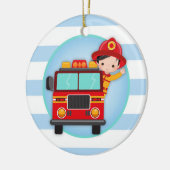 Firefighter Fire Truck Black Hair Boy Keramisch Ornament (Links)