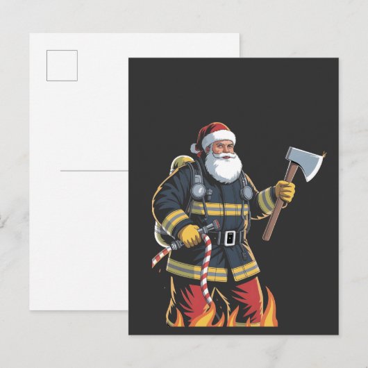 Firefighter Fire Truck Christmas Tree Santa Xmas   Aankondigingskaart (Voorkant / Achterkant)