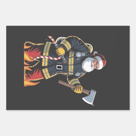 Firefighter Fire Truck Christmas Tree Santa Xmas   Inpakpapier Vel (Voorkant)