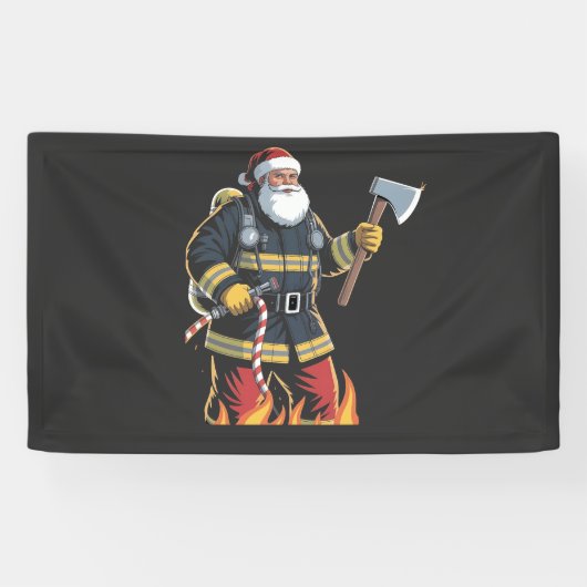 Firefighter Fire Truck Christmas Tree Santa Xmas   Spandoek (Horizontaal)