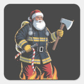 Firefighter Fire Truck Christmas Tree Santa Xmas Vierkante Sticker (Voorkant)