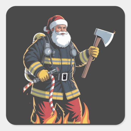 Firefighter Fire Truck Christmas Tree Santa Xmas   Vierkante Sticker (Voorkant)