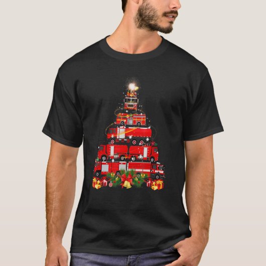 Firefighter Fire Truck Christmas Tree Xmas T-shirt (Voorkant)