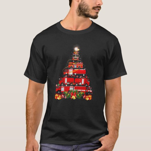 Firefighter Fire Truck Christmas Tree Xmas T-shirt (Voorkant)
