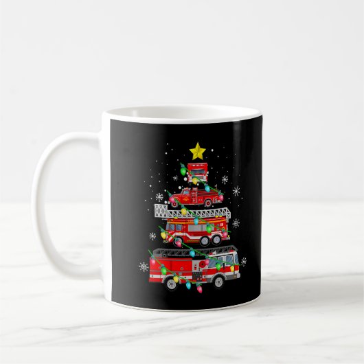 Firefighter Fire Truck Christmas Tree Xmas T-Shirt Koffiemok (Links)