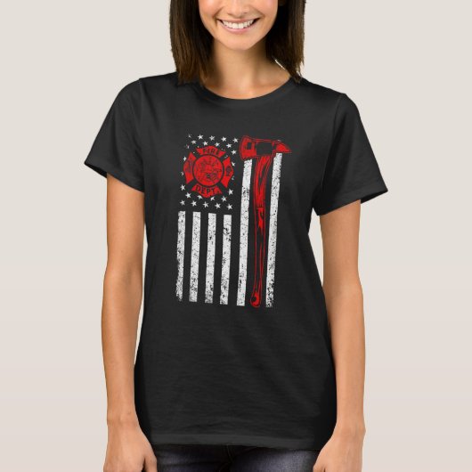 Firefighter Fireman Patriotic US American Flag Fir T-shirt (Voorkant)