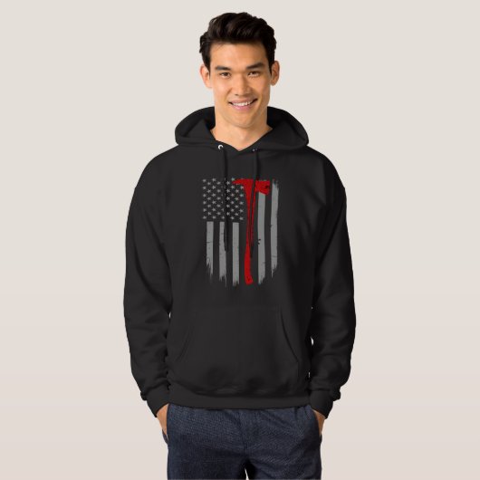Firefighter Flag  Thin Red Line Firefighter Axe Hoodie (Voorkant volledig)