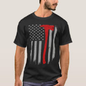 Firefighter Flag Thin Red Line Firefighter Axe T-shirt (Voorkant)