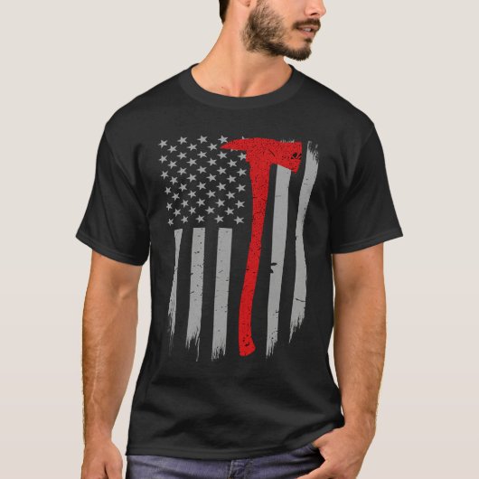 Firefighter Flag  Thin Red Line Firefighter Axe T-shirt (Voorkant)