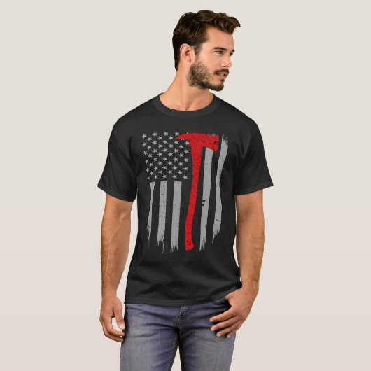 Firefighter Flag  Thin Red Line Firefighter Axe T-shirt (Voorkant volledig)