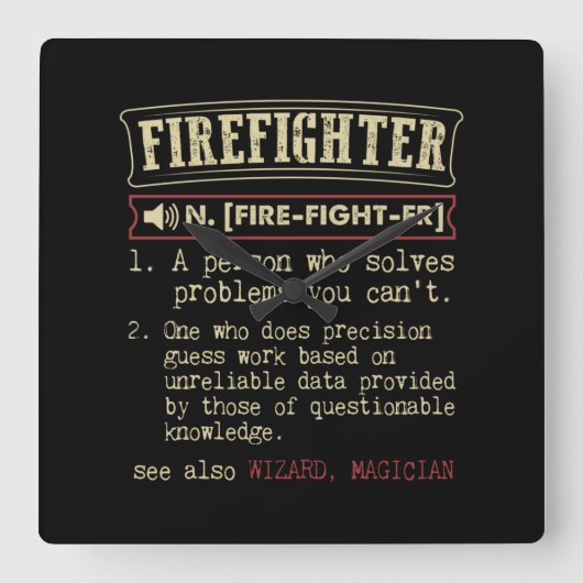 Firefighter Funny Dictionary Term.Png Vierkante Klok (Voorkant)