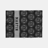 Firefighter Gift Maltese Cross Name Black Grey Fleece Deken (Voorkant (Horizontaal))