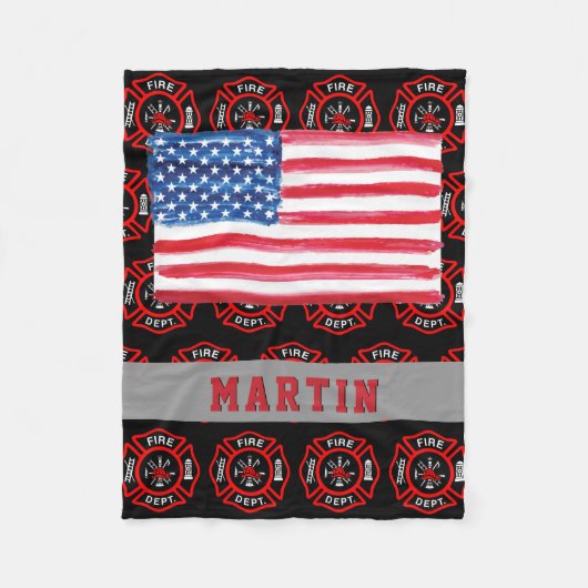 Firefighter Gift Maltese Cross USA Naam vlag Fleece Deken (Voorkant)