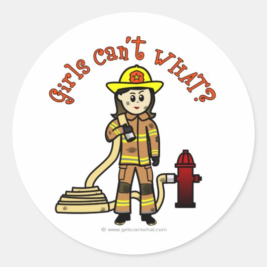 Firefighter Girl Ronde Sticker (Voorkant)