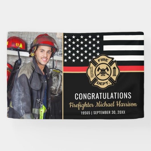 Firefighter Graduation Party Fireman Foto Spandoek (Horizontaal)