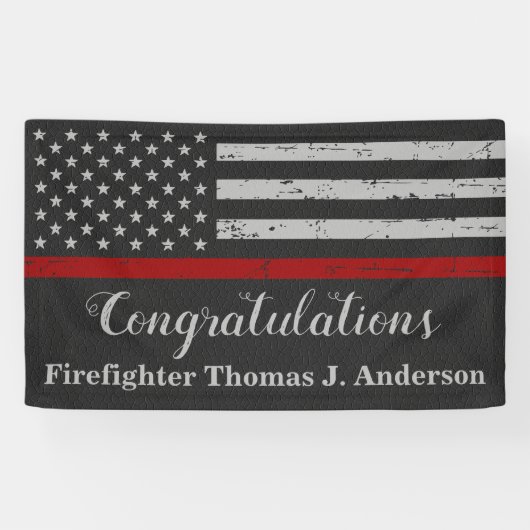 Firefighter Graduc Party Rustic Thin Red Line Spandoek (Horizontaal)