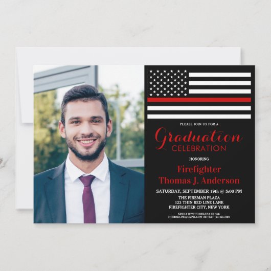 Firefighter Gradution Party Photo Thin Red Line Kaart (Voorkant)