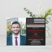 Firefighter Gradution Party Photo Thin Red Line Kaart (Staand voorkant)