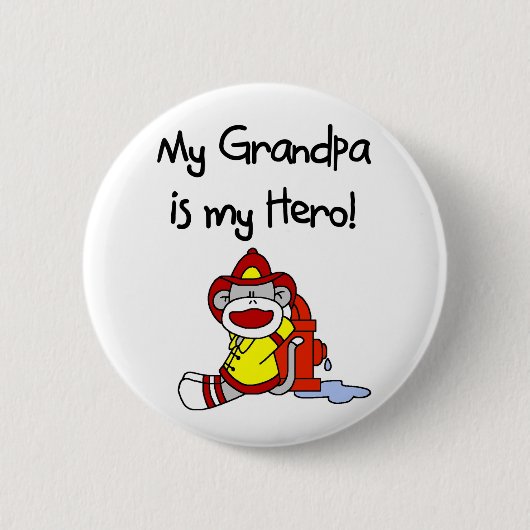 Firefighter Grandpa Hero Ronde Button 5,7 Cm (Voorkant)