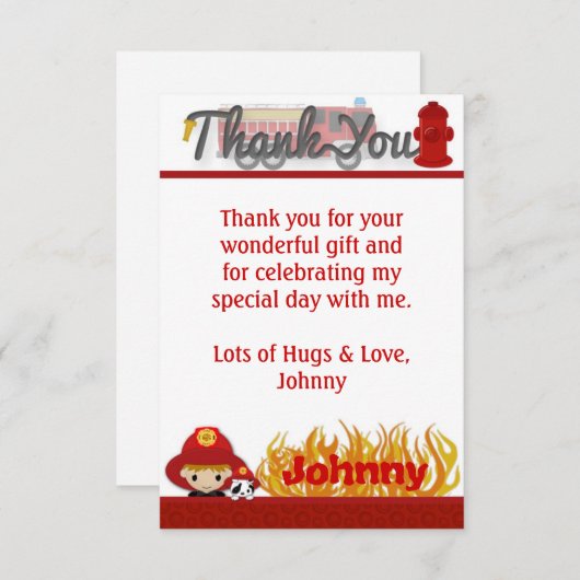 FIREFIGHTER Hartelijk dank, 3,5-inch x5-inch (FLAT Bedankkaart (Voorkant / Achterkant)