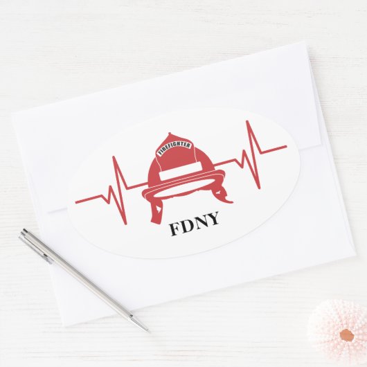 Firefighter Helmet Heartbeat Persoonlijk Ovale Sticker (Envelop)