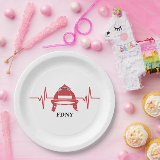 Firefighter Helmet Heartbeat Persoonlijk Papieren Bordje (Feest)