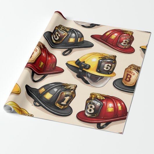 Firefighter helmet pattern fire station wrap cadeaupapier (Uitgerold)