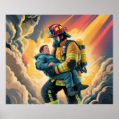 Firefighter Hero Rescue Scene Poster (Voorkant)