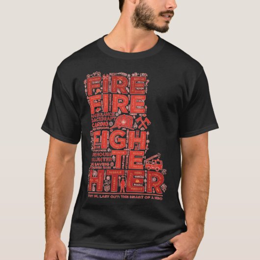 Firefighter Heroic Word Art Typographic Design T-shirt (Voorkant)