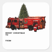 Firefighter kerstcadeautassen vierkante sticker (Voorkant)