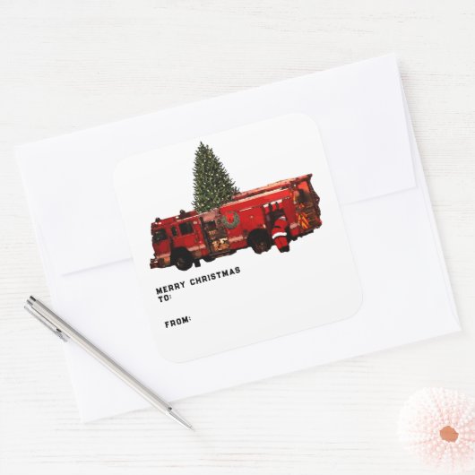 Firefighter kerstcadeautassen vierkante sticker (Envelop)