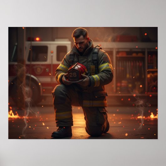 Firefighter Kneeling Tribute Poster (Voorkant)