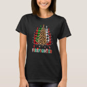 Firefighter Leopard Red White Green Plaid Christma T-shirt (Voorkant)