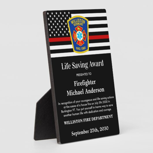 Firefighter Life Saving Award Thin Red Line Fotoplaat (Zijkant)