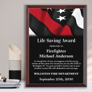 Firefighter Life Saving Recognition Service Troffee Gedenkplaat