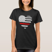 Firefighter Love Thin Red Line Heart 4th Of July U T-shirt (Voorkant)