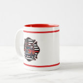 Firefighter Maltese Cross,Thin Red Line,Firetruck Tweekleurige Koffiemok (Voorkant links)