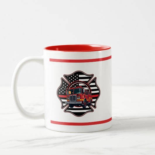 Firefighter Maltese Cross,Thin Red Line,Firetruck Tweekleurige Koffiemok (Links)