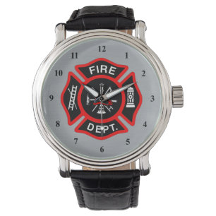 Firefighter Maltese kruissymbool Brandstofbadge Horloge