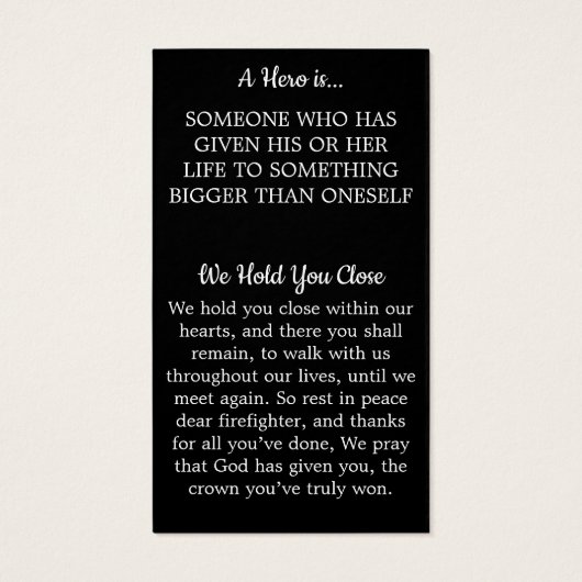 Firefighter Memorial American Flag Prayer Kaart (Achterkant)