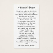 Firefighter Memorial Funeral Fireman's Prayer Kaar Visitekaartje (Achterkant)