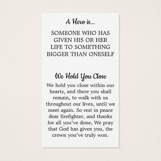 Firefighter Memorial Funeral Prayer Kaart (Achterkant)
