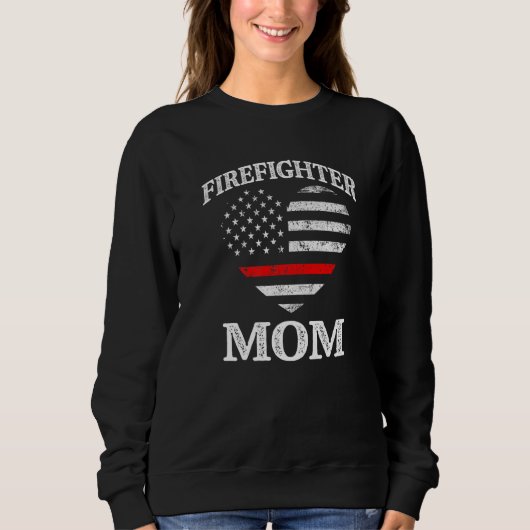 Firefighter Mom Patriotic US Flag Heart Funny Fire Trui (Voorkant)