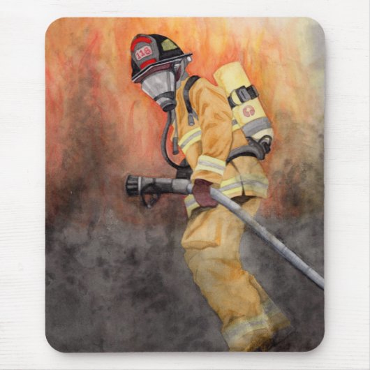 Firefighter Mouse Pad Fireman Watercolor Miranda Muismat (Voorkant)