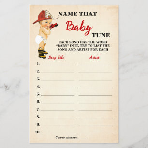 Firefighter Name Baby Tune Baby shower Game Kaart